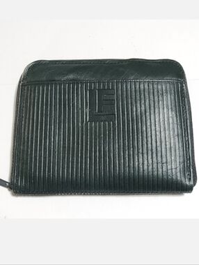 Vintage LF dark green leather wallet zip around closure
